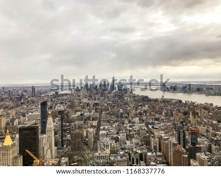 New York City skyline view towards financial district
