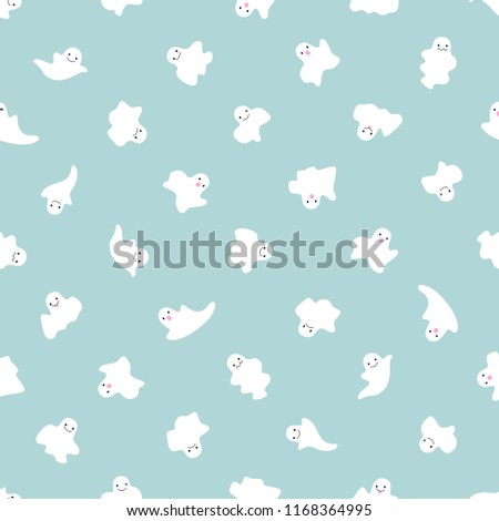 Seamless Halloween Cute Ghost Pattern With Mint Background