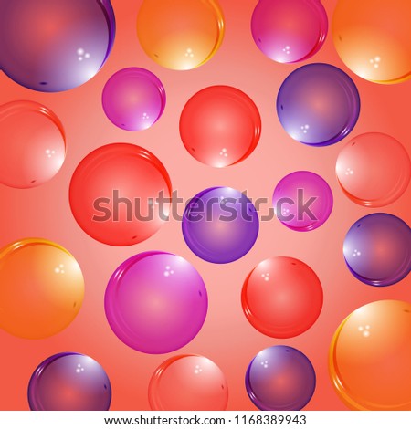 Isolated colorful realistic glass bubbles with reflection on a colored background. Isolated blowing bubbles for your design.