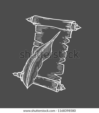 Vector hand drawn illustration of old scrolls in vintage engraved style. isolated on black background.