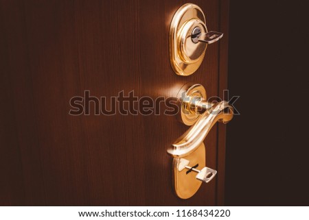 Part of metal door with handle and key lock