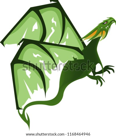 Flat digital render of a color fantasy dragon flying isolated on white background