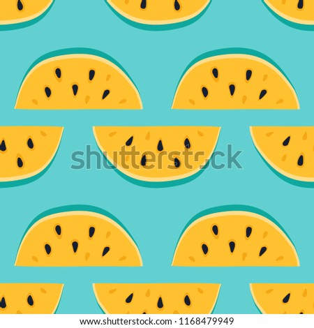 Vector watermelon background with black seeds. Seamless watermelons pattern. Vector background with watercolor watermelon slices. Cute seamless vector pattern with watermelons.