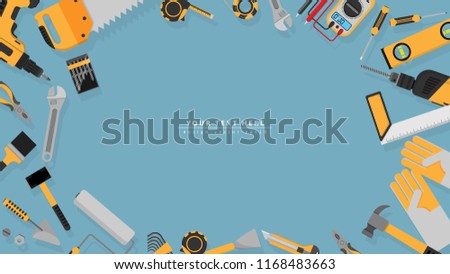 border frame of yellow color tools set as background with blank copy space for your text. vector illustration a part of tools set icons isolated on blue background , flat design Royalty-Free Stock Photo #1168483663