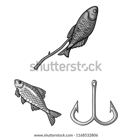 Fishing and rest monochrome icons in set collection for design. Tackle for fishing vector symbol stock web illustration.