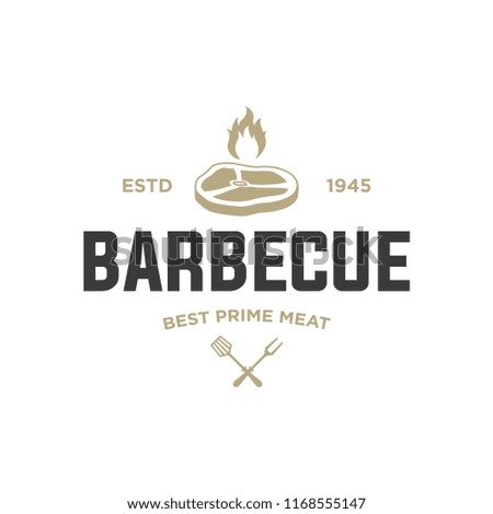 Barbecue logo template vector object. Trendy retro style illustration, Grill silhouette