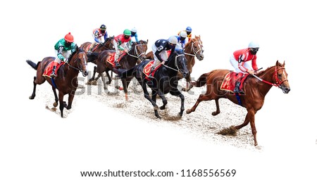 horse jockey racing competition on isolated white background