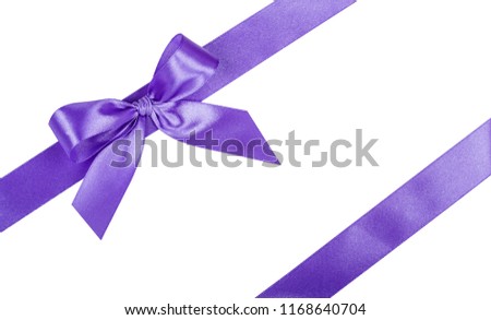 Lilac bow, ribbon. Isolated on white background.