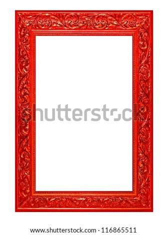 high resolution victorian wood cut frame style cutout on white isolated with working path, red.