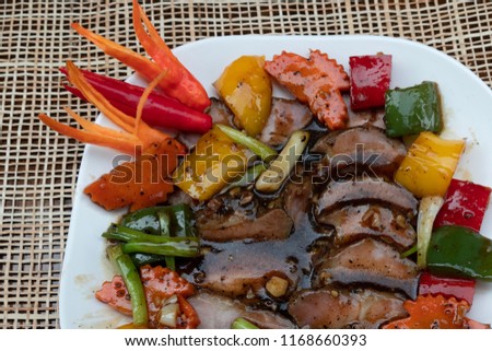 Thai style,Roasted Pork with Black Pepper,(HMU Plik THAI Dum)Picture in Thailand, Thai Food.