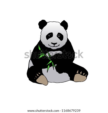 An animal panda with a branch of bamboo on a white background, can be used for notebooks, postcards, children's books and other works on the theme of the animal world