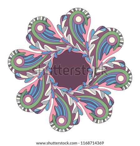 Abstract paisley and oak leaves frame border. Hand drawn leaf banner in cartoon style.