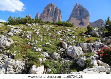 Panoramic view of Tre cime di Lavaredo, in the Dolomites, Italy