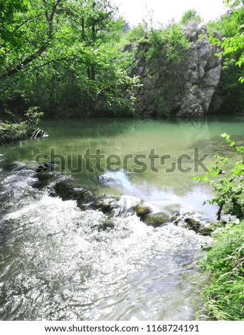 Beautiful water stream, rock and waterfall in Crimea
