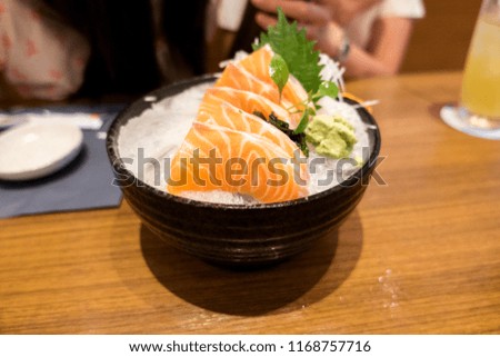 Raw Salmon fish in bowl , ready to eat 