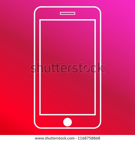 Mobile phone hand drawn symbol red and pink gradient material white icon minimal design