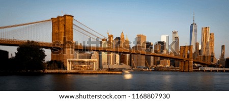 New York skyline Financial district from Brooklyn early morning