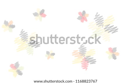Many Embroidered Blue, Grey, Yellow and Pink Flowers of Different Size on White Background