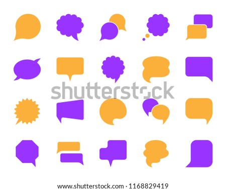 Speech Bubble silhouette icons set Isolated sign kit of comic tell Chat Communication pictogram badge, label, advertisement announcement Simple speech bubble contour symbol Vector Icon shape for stamp