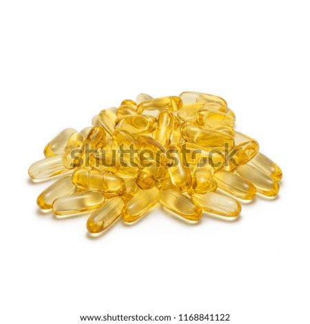 Fish oil supplement capsule source of omega 3 isolated on white background