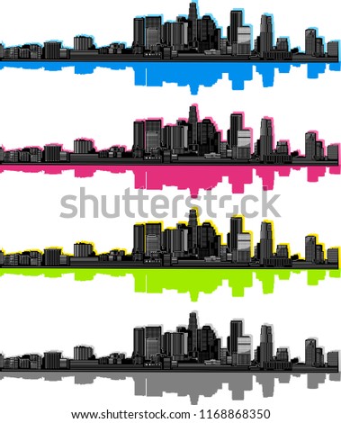 Vector illustration set. Skyline silhouette. City of Los Angeles, California, USA with reflection Royalty-Free Stock Photo #1168868350