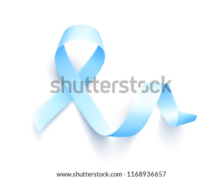 Realistic blue ribbon, world prostate cancer day symbol in november, vector illustration. Poster for prostate cancer awareness month.