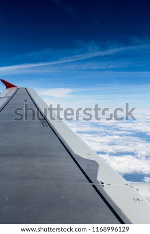 Plane wing. sky. clouds