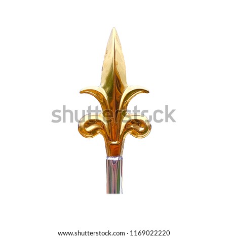 Gold-plated Italian-style steel door Bending iron on a white background.