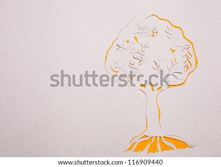 Image of abstract yellow tree handmade.Eco background.