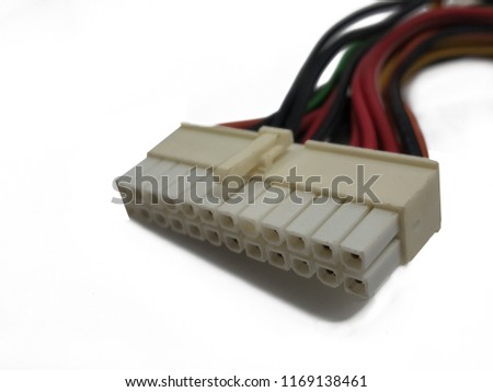 Atx power cable connector from a computer power supply isolated on white background