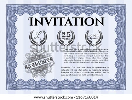Blue Formal invitation. Detailed. With complex background. Beauty design. 