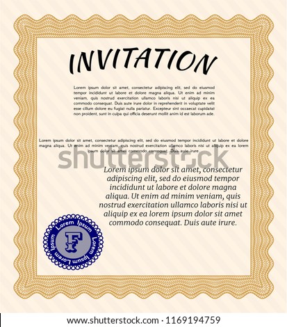 Orange Vintage invitation template. With linear background. Perfect design. Customizable, Easy to edit and change colors. 