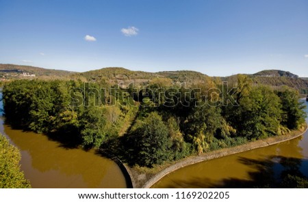Meander of the River Lot in France in the shape of a heart. Cajarc