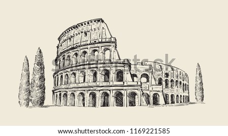 Coliseum in Italy. Hand drawn illustration. Rome. Famous historical landmark Royalty-Free Stock Photo #1169221585
