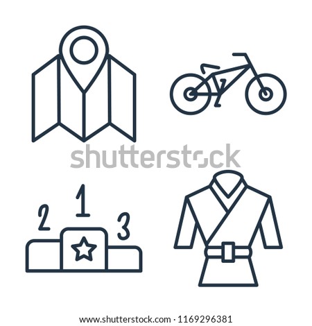 Set of 4 vector icons such as Map, Biking, Pedestal, Martial art, web UI editable icon pack, pixel perfect