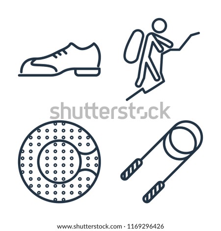 Set of 4 vector icons such as Shoes, Mountaineering, Zorbing, Jump rope, web UI editable icon pack, pixel perfect