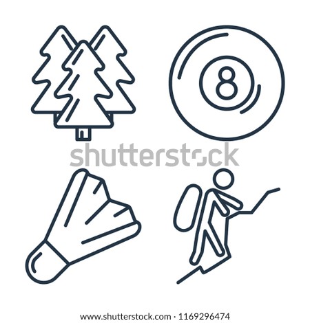 Set of 4 vector icons such as Forest, Billiard, Badminton, Mountaineering, web UI editable icon pack, pixel perfect