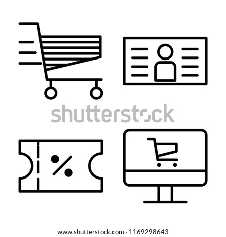Set of 4 vector icons such as Cart, Card, Voucher, Laptop, web UI editable icon pack, pixel perfect