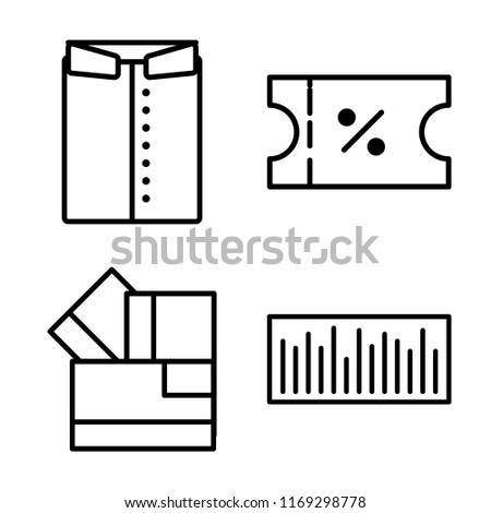 Set of 4 vector icons such as Shirt, Voucher, Card, Bar code, web UI editable icon pack, pixel perfect