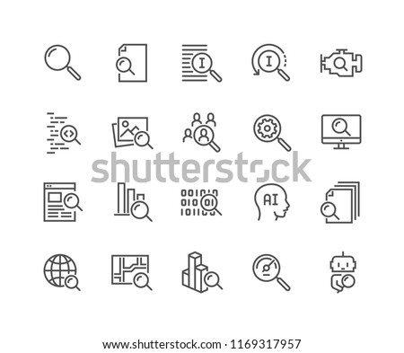 Simple Set of Search Related Vector Line Icons. Contains such Icons as Reverse Indexation, Search Bot, Artificial Intelligence and more. Editable Stroke. 48x48 Pixel Perfect. Royalty-Free Stock Photo #1169317957
