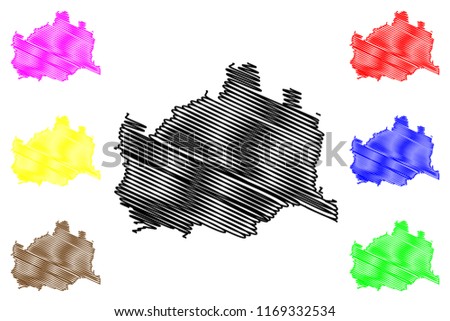 Vienna (Republic of Austria, Wien, Capital city and state) map vector illustration, scribble sketch Vienna map