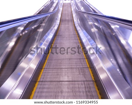 escalator isolated on white background. front view. escalator in the airport. Moving up staircase escalator.
