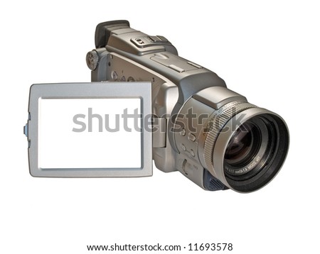 digital camcorder isolated on white with empty copyspace on the screen ready for your picture