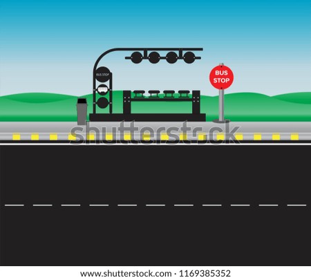 Bus Stop and Station with road and landscape background vector