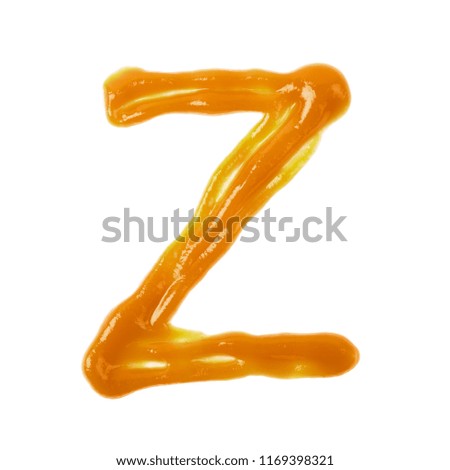 Single latin letter Z made of smeared food sauce isolated over the white background