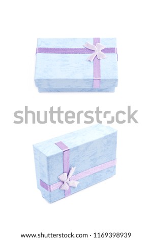 Small gift box with a ribbon bow isolated over the white background , set of several different foreshortenings
