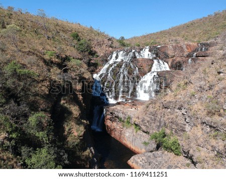 
Composition of river, waterfall, sky and horizon in Chapada dos Veadeiros, Goiás Brazil. Photos taken at low altitudes and with high luminosity