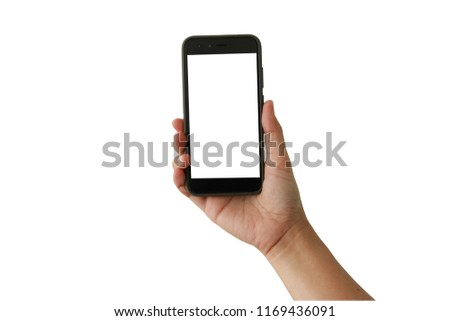 Photographing with smartphone in hand, Isolated on white background 