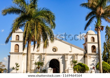 Colonial cathedral in El Salvador, Central America. Sunny day over a small village in El Salvador.