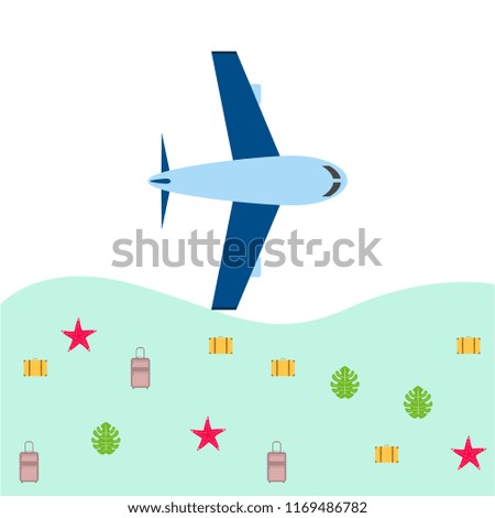 travel suitcase aircraft starfish tropical plant f